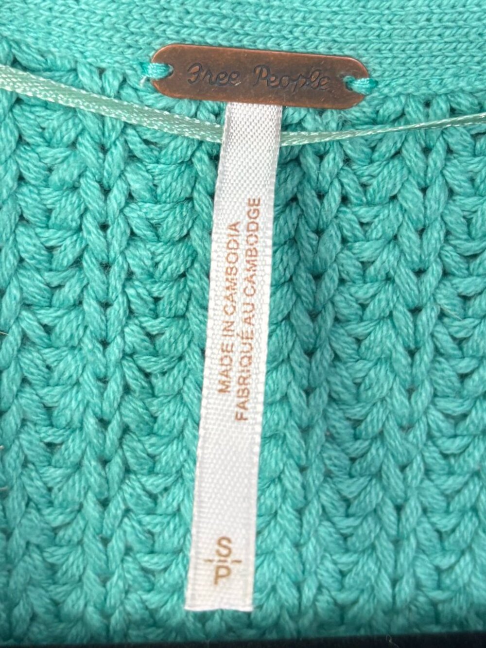 ☀️ Free People Swim Too Deep Chunky Knit Cardigan Turquoise S NWOT - Picture 8 of 9